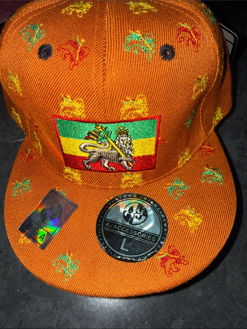 Orange Embroidered Lion Flag Snapback Hat